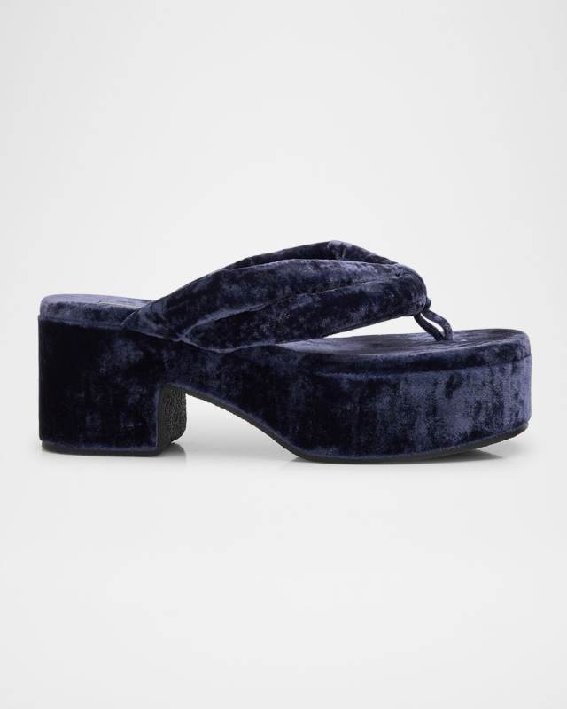 Padded Velvet Thong Platform Sandals